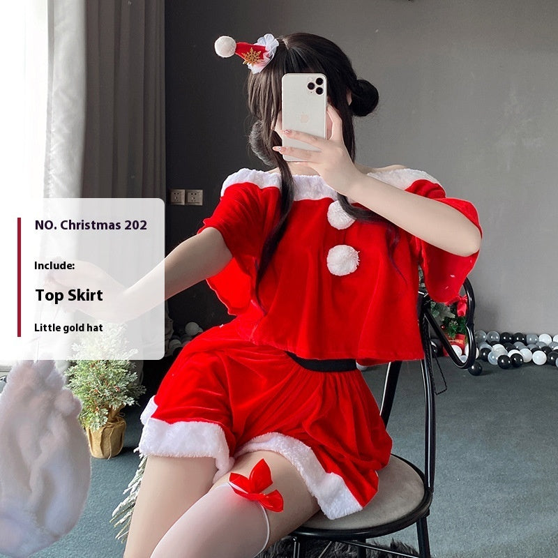 Christmas Bunny Cosplay Uniform, Gold Velvet Women’s Costume Set (Free Size)