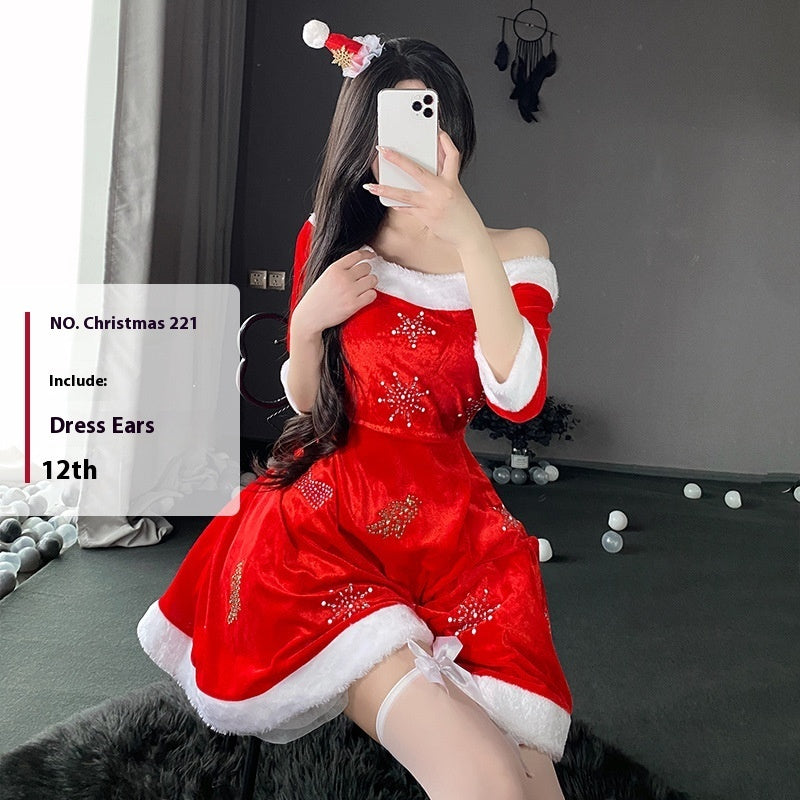 Christmas Bunny Cosplay Uniform, Gold Velvet Women’s Costume Set (Free Size)