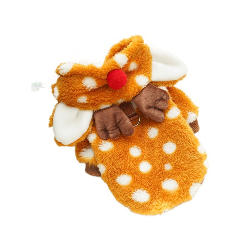 Christmas Elk Pet Costume, Fleece-Lined Winter Clothes for Dogs & Cats (XS–XXL)