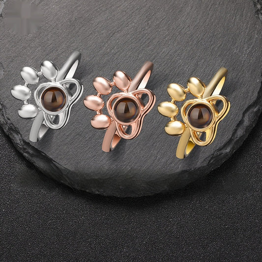 Fashionable Dog Paw Projection Ring, Adjustable Open Copper Ring for Women