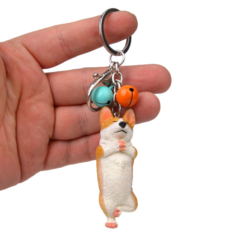 Yoga Dog Independent Corgi Bell Keychain, PVC Resin Climbing Dog Pendant