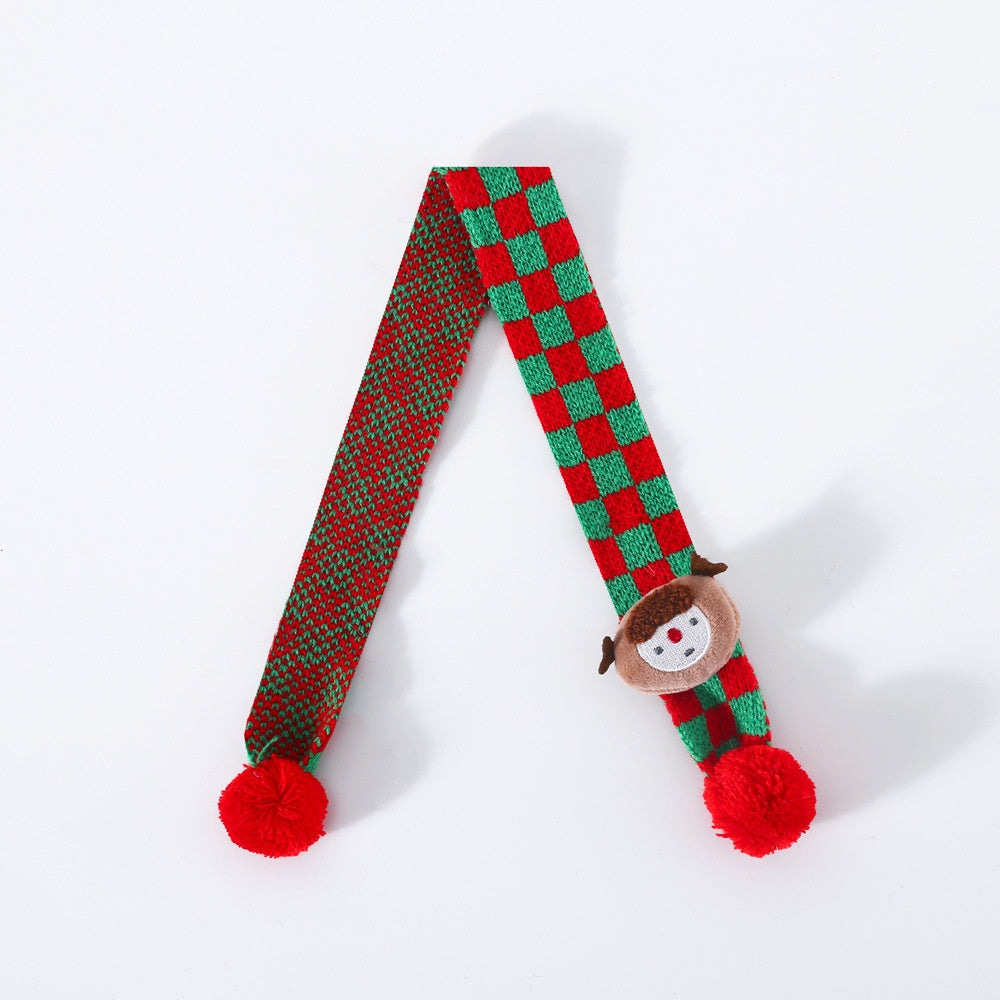 Knitted Wool Christmas Scarf & Hat, Plaid Snowflake Warm Winter Accessory for Cats & Dogs