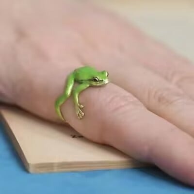 Adjustable Whimsy: Tree Frog Ear Clip and Ring Set for Women (Electroplated Alloy).