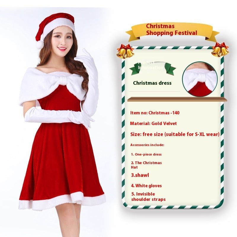 Christmas Bunny Cosplay Uniform, Gold Velvet Women’s Costume Set (Free Size)