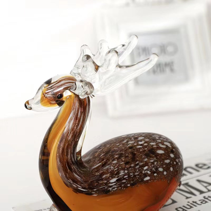 Handmade Colored Glass Dog Ornament, Light Luxury Sika Deer-Inspired Animal Decoration for Tea Table & Home Display