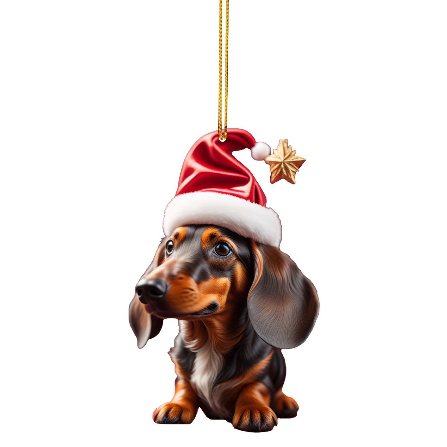 Christmas Sausage Dog Hanging Ornament, Acrylic Printed Holiday Decoration