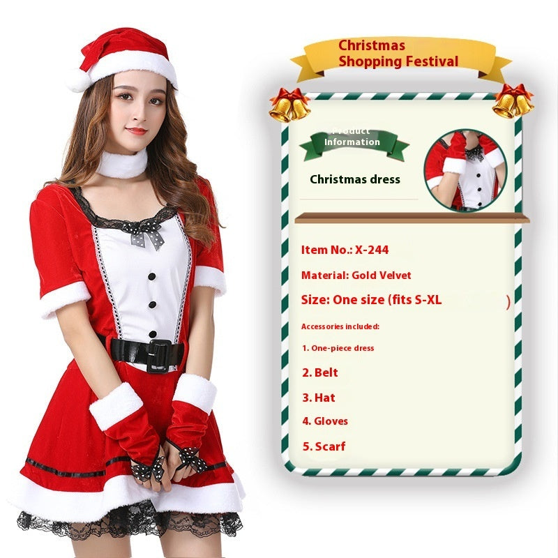Christmas Bunny Cosplay Uniform, Gold Velvet Women’s Costume Set (Free Size)