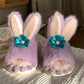 Cute Purple Bunny Plush Slippers, Non-Slip Soft Bottom Indoor Footwear