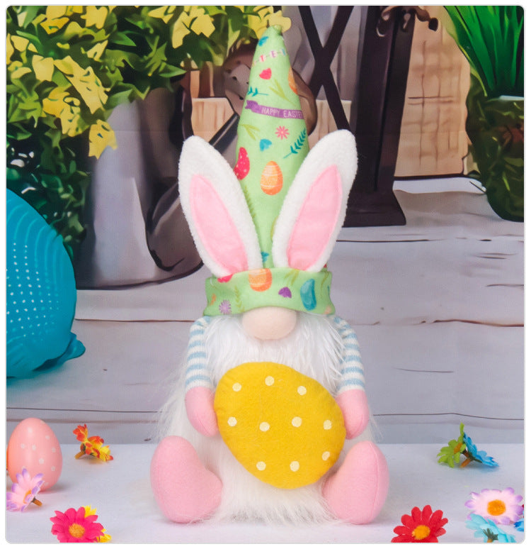 Charming Easter Decor: Faceless Bunny Doll Ornament (Pink/Green Cap).