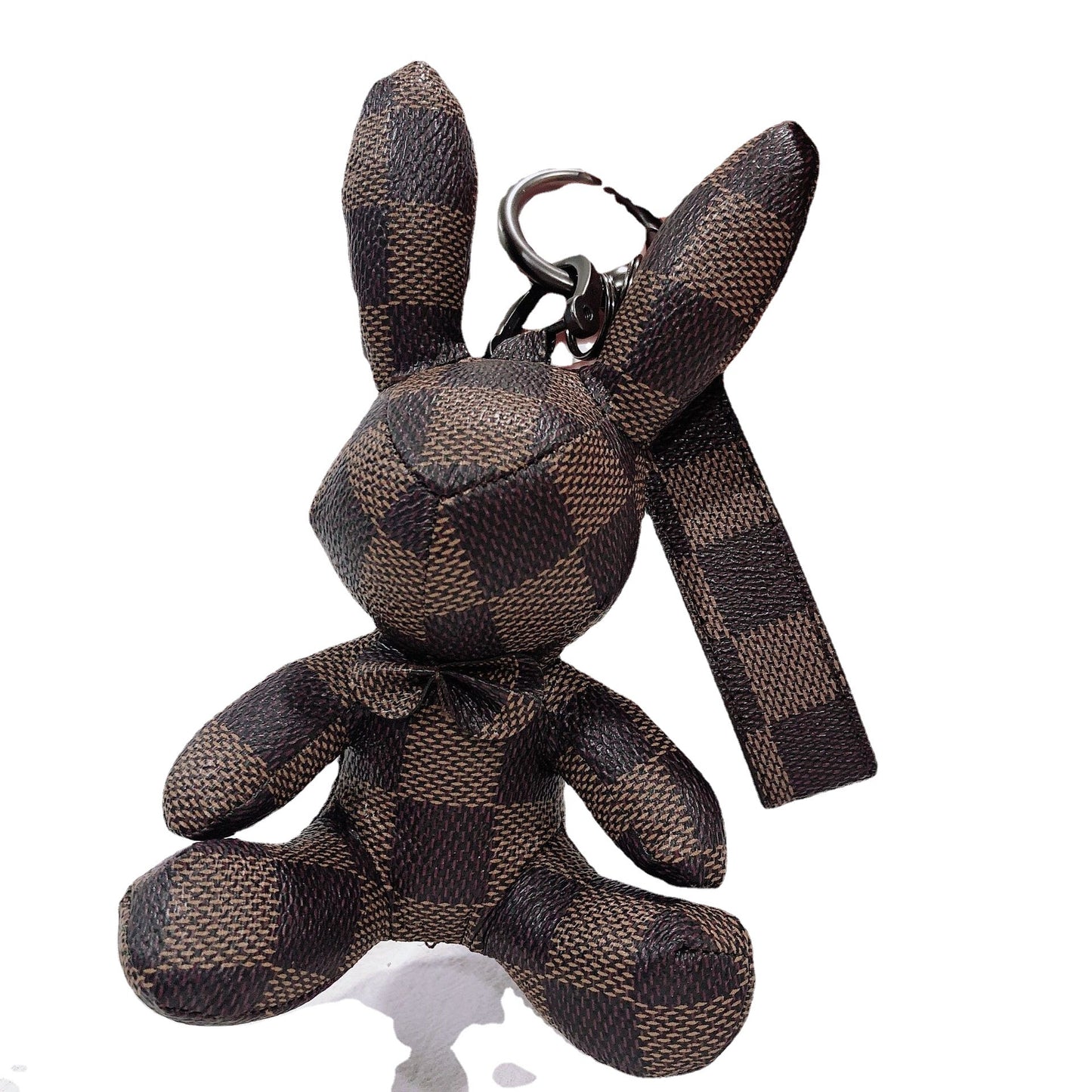 Creative Fashion Leather Bunny Car Keychain, Stylish Plaid Pendant Accessory