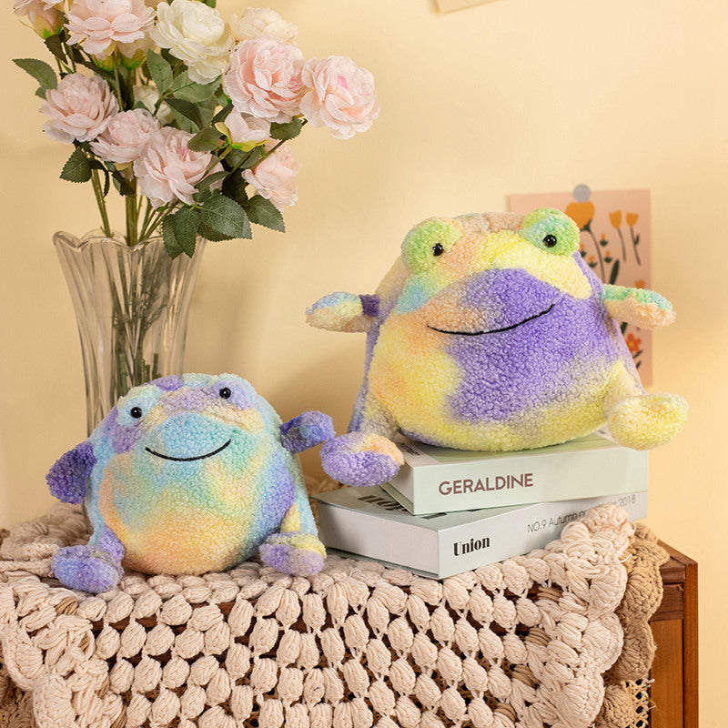 Vibrant Hug: Cute Colorful Tie-Dye Frog Doll Pillow Plush Toy (Multi-Function).