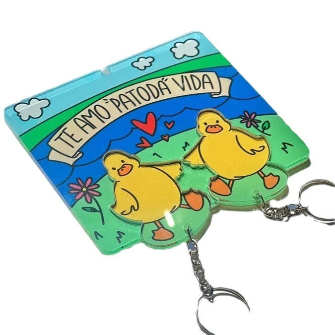 Quirky Duo: Creative Funny Couple Duck Keychain (Pastoral Style).