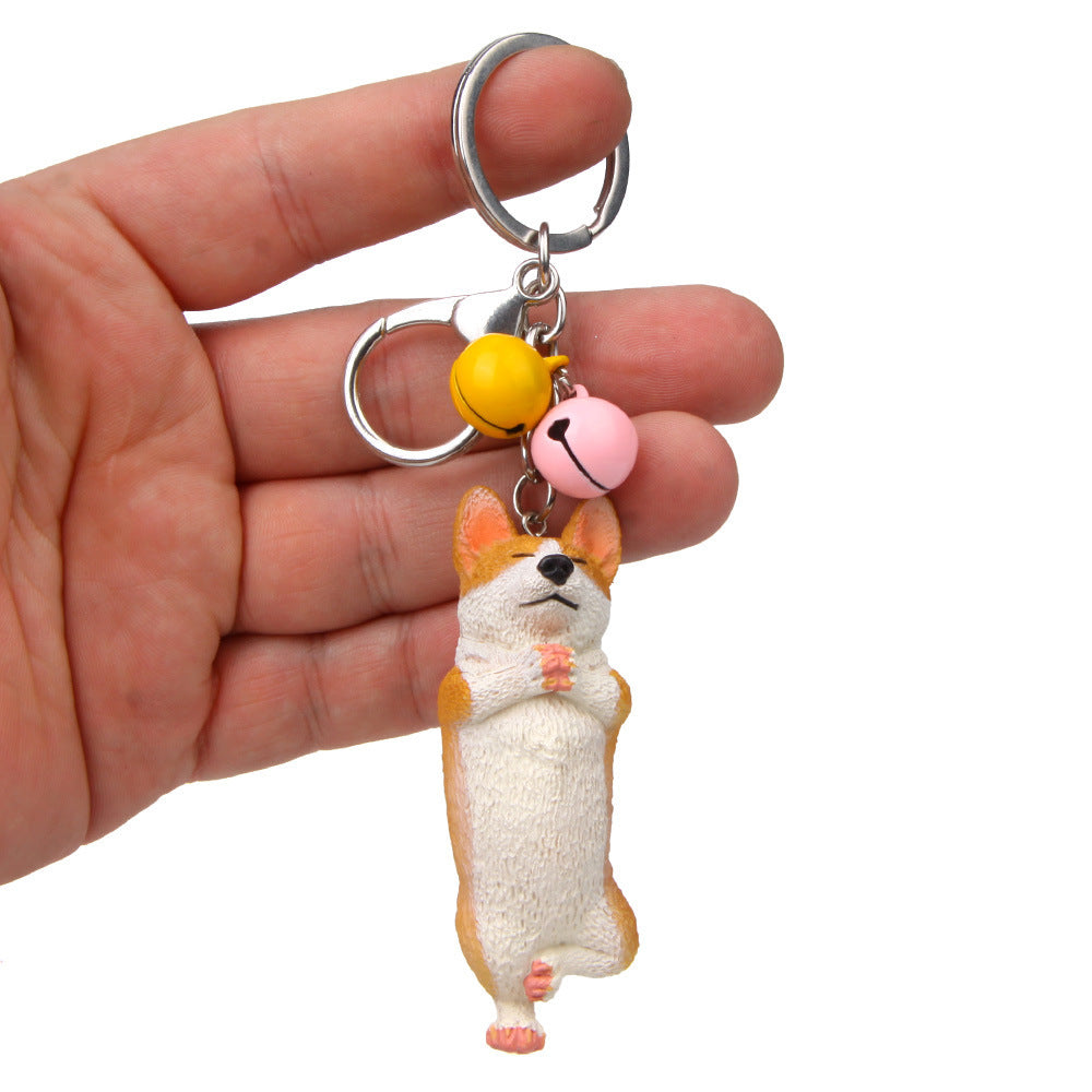 Yoga Dog Independent Corgi Bell Keychain, PVC Resin Climbing Dog Pendant