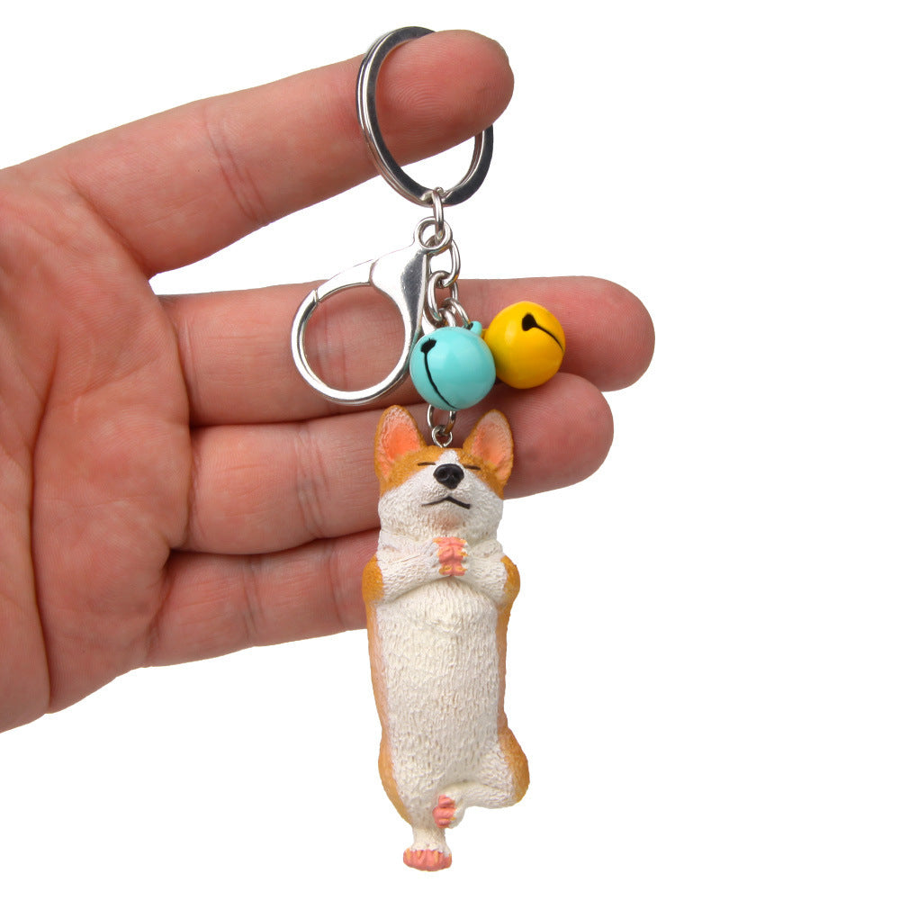 Yoga Dog Independent Corgi Bell Keychain, PVC Resin Climbing Dog Pendant