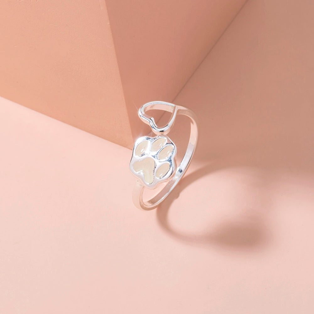 Glow-in-the-Dark Adjustable Dog Paw Ring, Electroplated Copper Fashion Jewelry