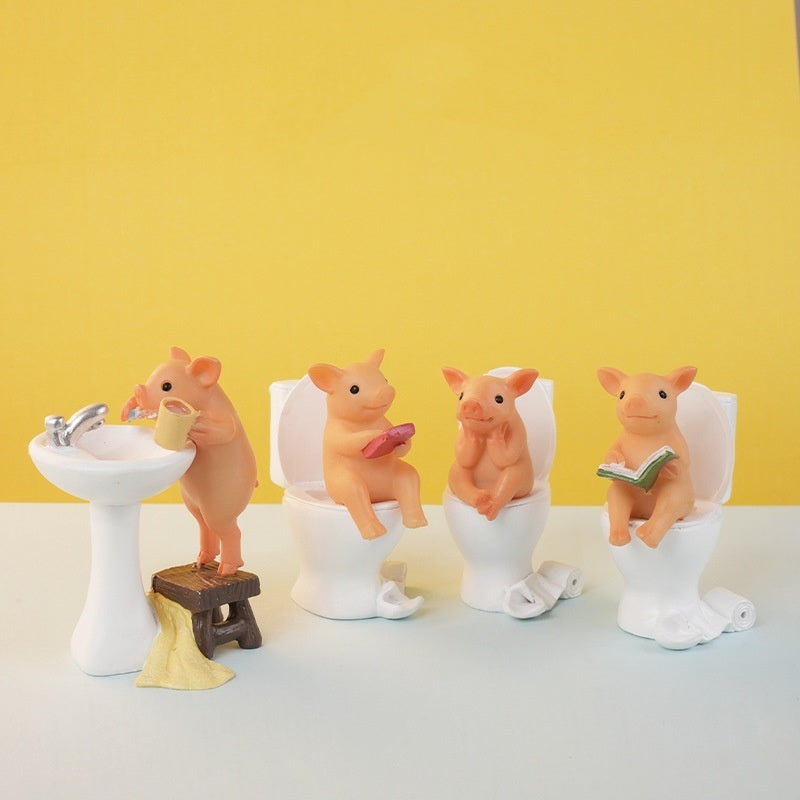 Bathroom Buddy Fun: Resin Toilet Pig & Frog Figurines for Car or Home Decor.