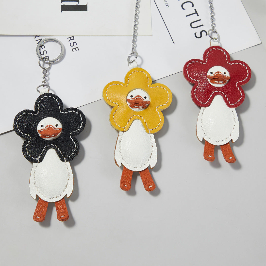 Craft Your Charm: Cute Leather Little Duck Pendant DIY Material Bag (Full Grain Sheepskin).