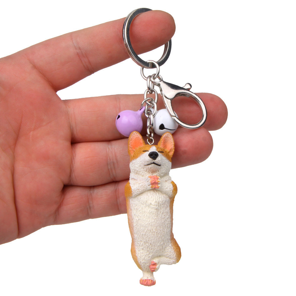 Yoga Dog Independent Corgi Bell Keychain, PVC Resin Climbing Dog Pendant