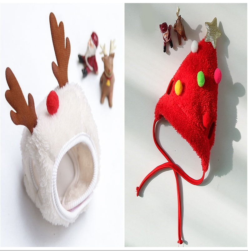 Christmas Pet Hat & Saliva Towel Bib, Cute Winter Cartoon Accessories for Dogs & Cats