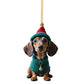 Christmas Sausage Dog Hanging Ornament, Acrylic Printed Holiday Decoration