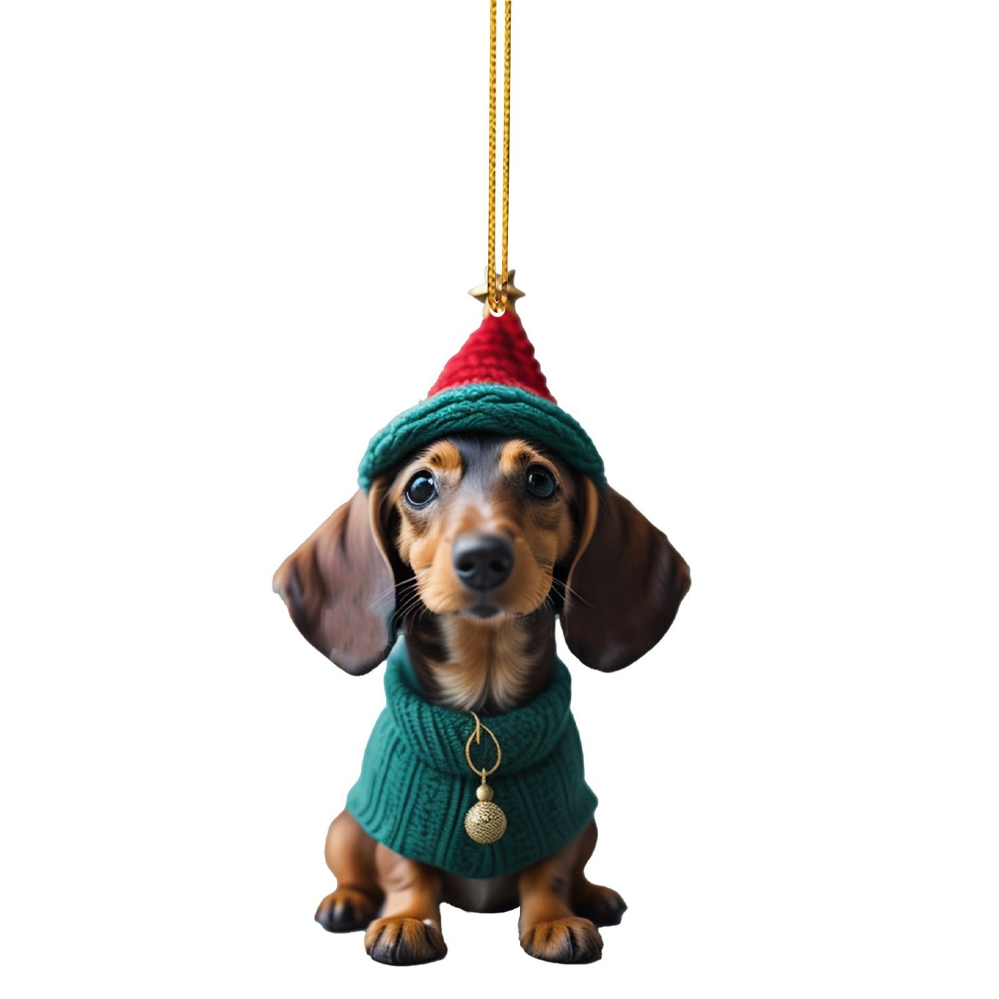 Christmas Sausage Dog Hanging Ornament, Acrylic Printed Holiday Decoration