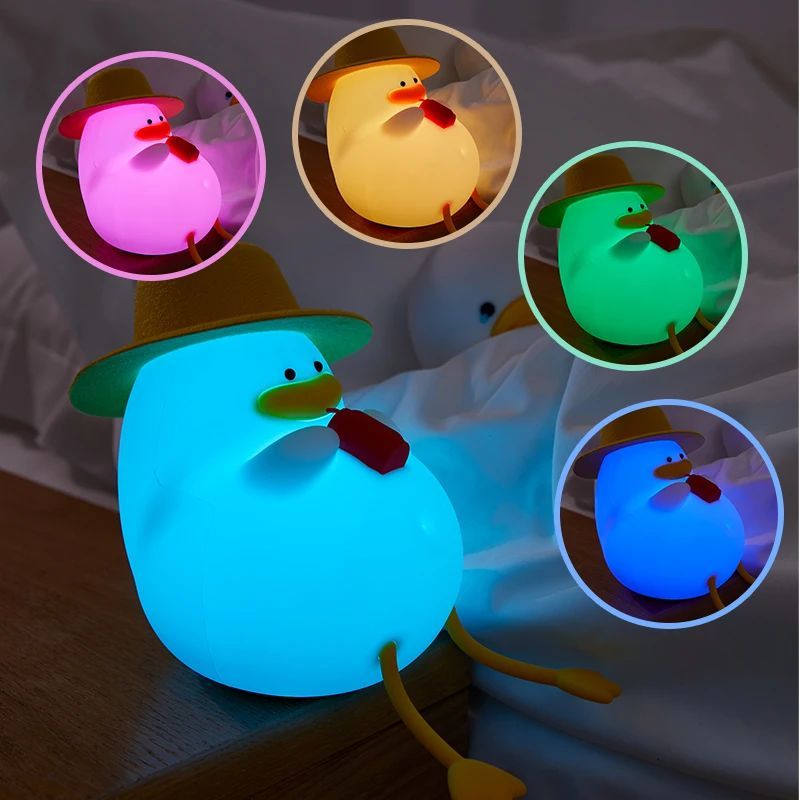 Soft & Safe: Rechargeable Silicone Dimmable Duck LED Night Lamp for Kids & Room Decor.