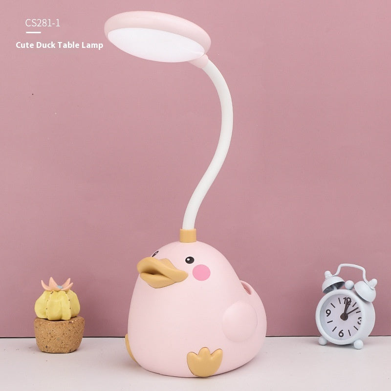 Cute Duck Pen Holder Storage LED Desk Lamp – USB Rechargeable Warm Light Study Lamp