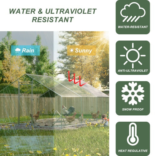 Large Metal Chicken Coop, 10' x 20' x 6.56' Walk-In Chicken Run with Galvanized Wire, Waterproof UV-Resistant Cover, Backyard Poultry Hen Pen