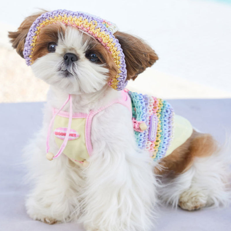 Dog Woven Sun Hat, Summer Paper Hat for Small Dogs, Yorkshire & Bichon