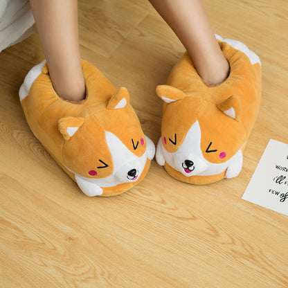 Cartoon Koi Dog Slippers, Crystal Super Soft Plush Corgi Cotton Shoes