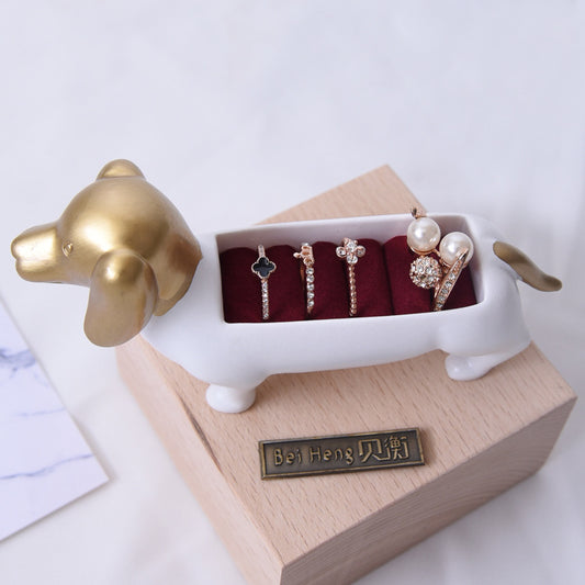 Dachshund Dog Ring Jewelry Box, Resin Craft Decorative Storage Case