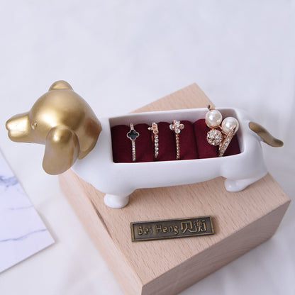 Dachshund Dog Ring Jewelry Box, Resin Craft Decorative Storage Case