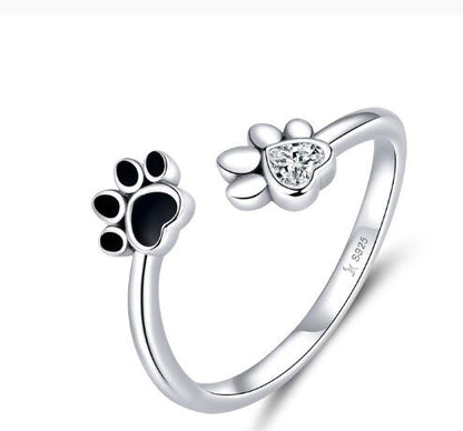 Cute Dog Paw Print S925 Sterling Silver Ring, Platinum-Plated Pet Lover Jewelry