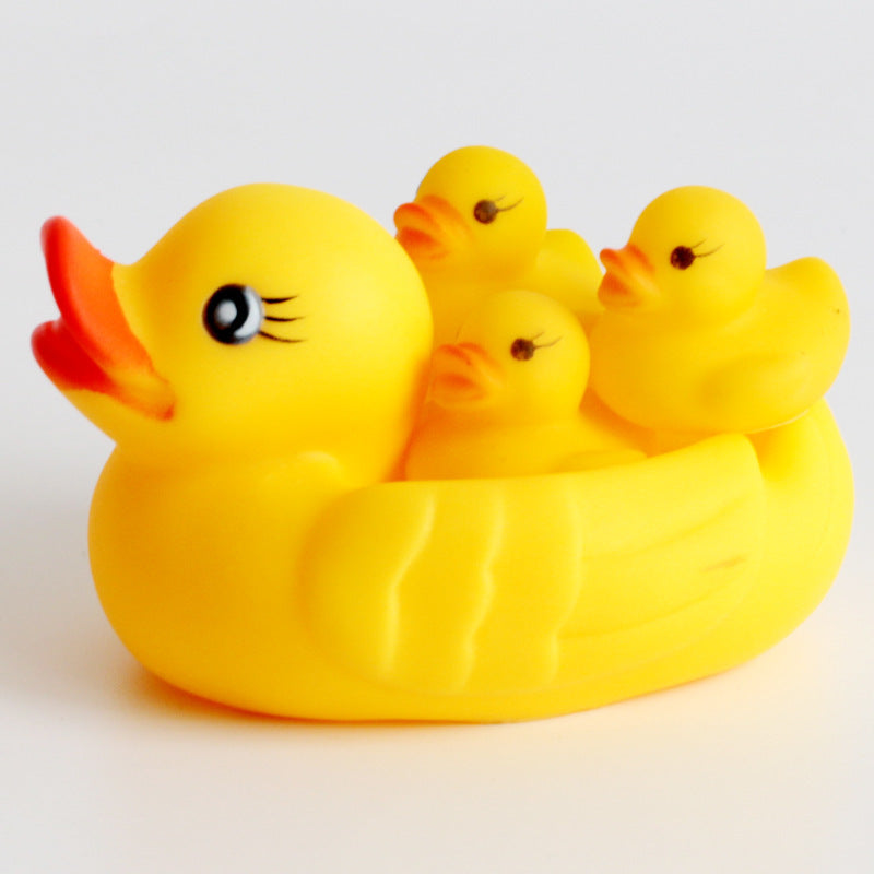 Baby Little Yellow Duck Toy Set – Mother Duck & 3 Baby Ducks (Soft Vinyl Bath & Grasping Toy)
