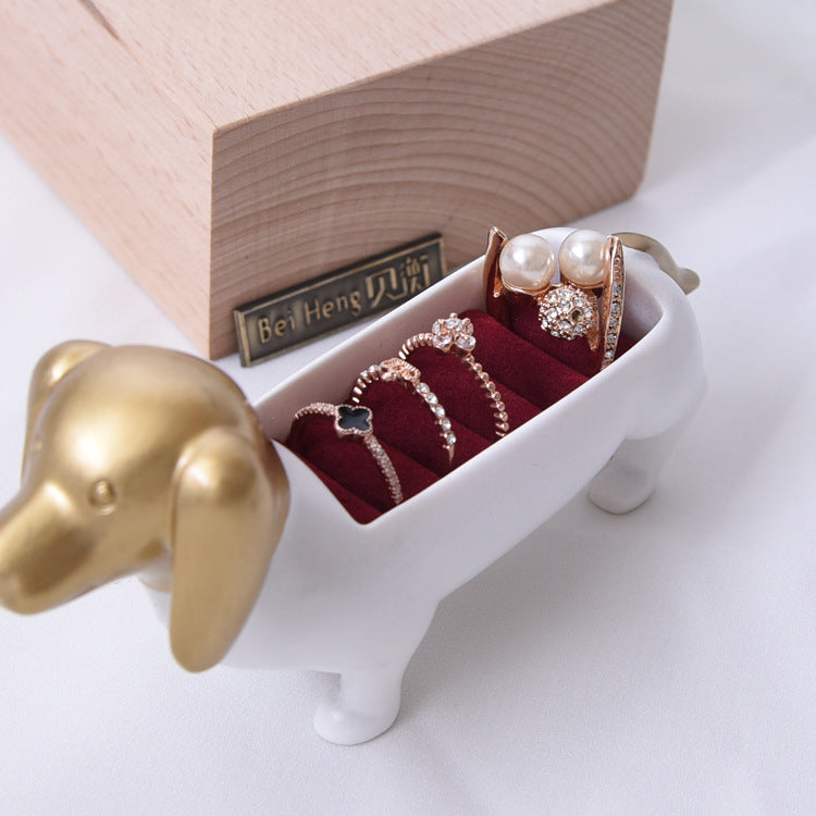 Dachshund Dog Ring Jewelry Box, Resin Craft Decorative Storage Case