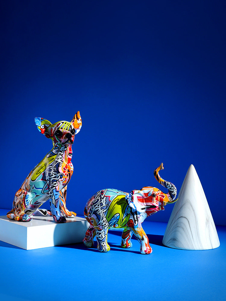 Resin Dog Ornaments, Abstract Art Dog Figurine for Modern Home Décor