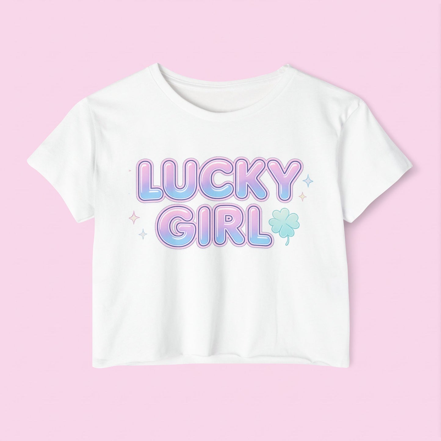 Lucky Girl Crop Top - Pastel Festival Women's Graphic Tee