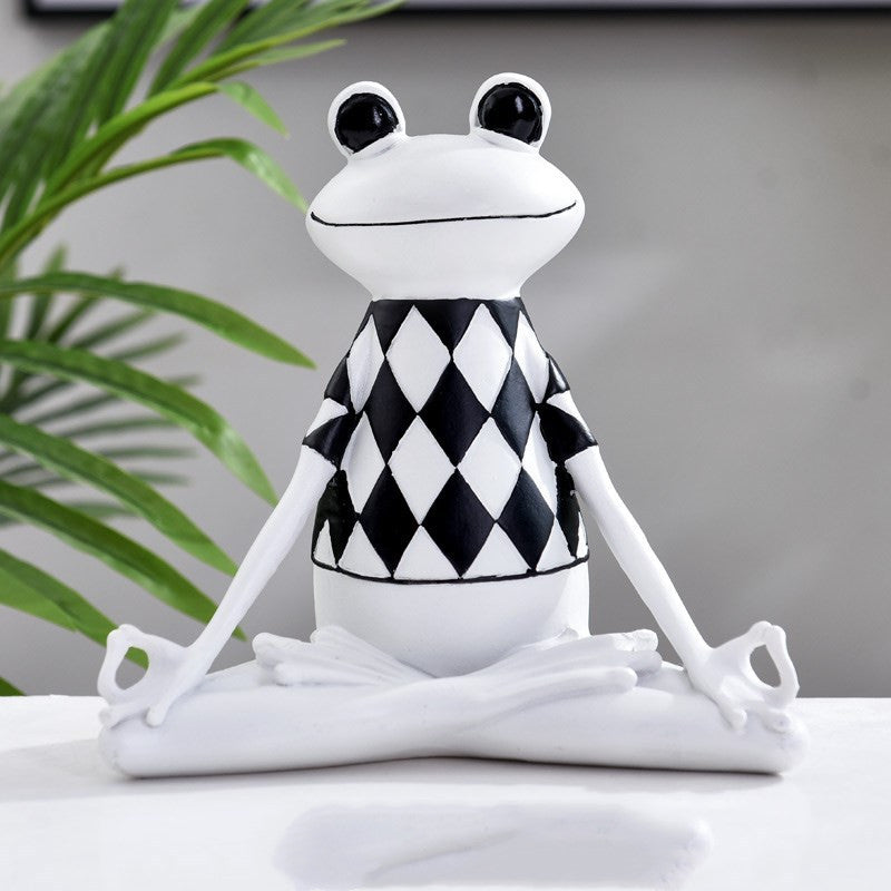 Zen Balance: Yoga Frog Meditation Animal Resin Statue for Thoughtful Home and Office Decor.