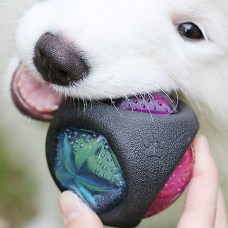 Multi-Sensory Fun: Vocal, Bouncing, Glow-in-the-Dark Rubber Dog Toy Ball ($\mathbf{7.6\text{cm}}$).