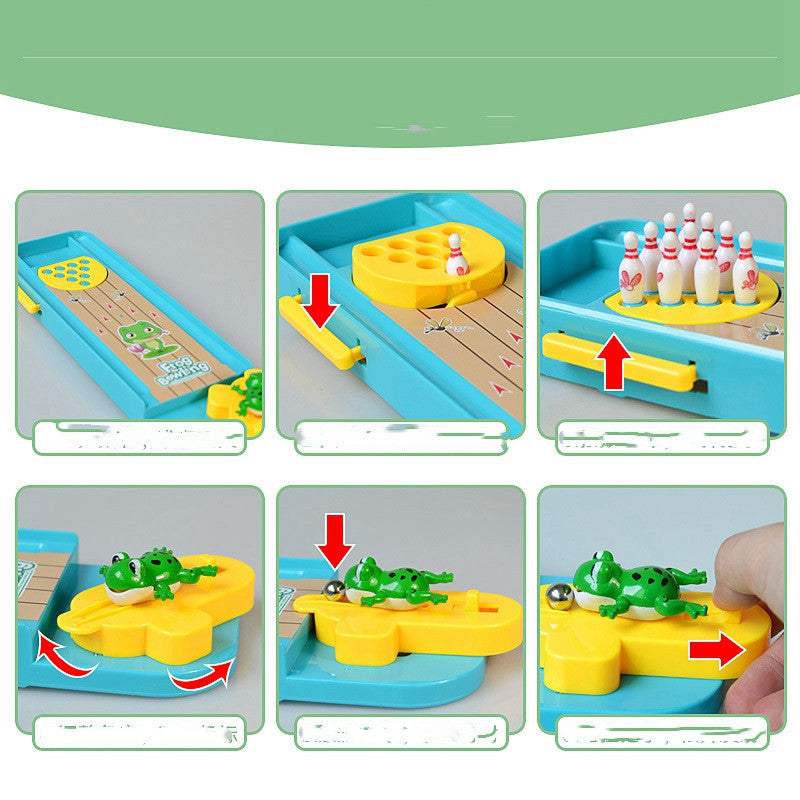 Kids' Fun: Mini Frog Bowling Educational Game for Cognitive Development.