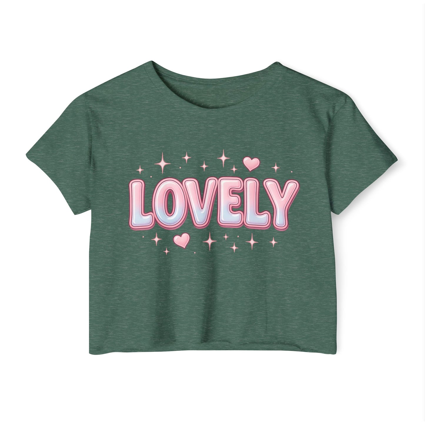Lovely Crop Top | Cute Pink 'LOVELY' Graphic Festival Tee for Women