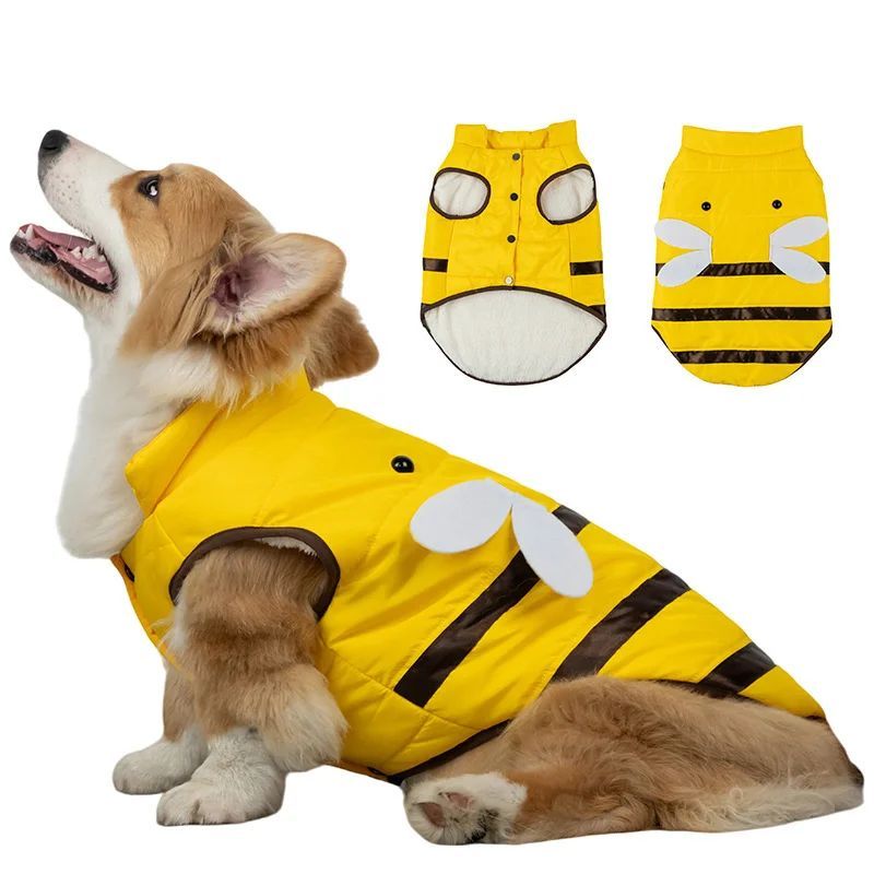 Warm Bee Costume Winter Coat for Dogs & Cats, Velvet-Lined Jacket for Cold Weather (XS–XL)