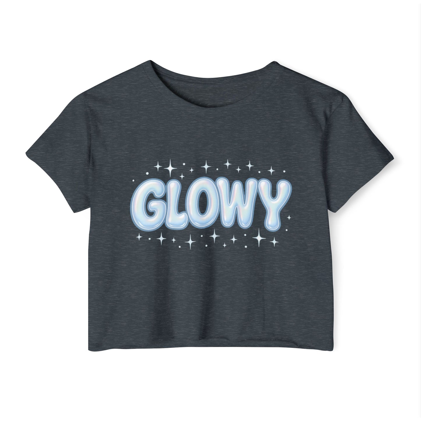Glowy Festival Crop Top - Women’s Sparkle Graphic Tee for Raves & Festive Events