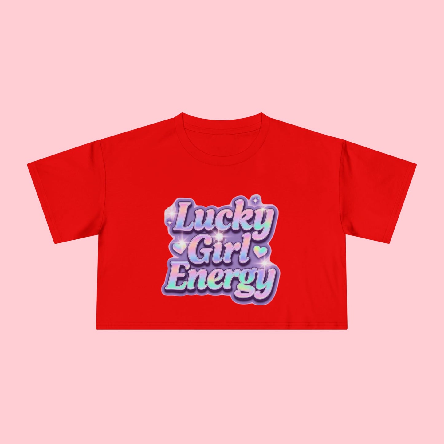 Lucky Girl Energy Crop Tee - Pastel Retro Graphic Women’s Top