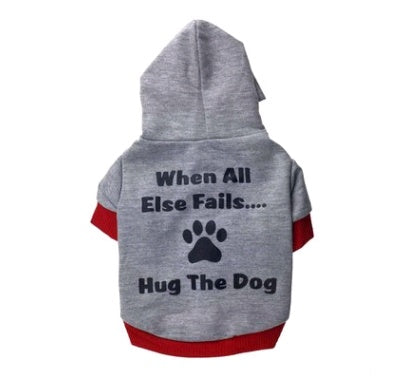 “Hug The Dog” Printed Pet T-Shirt with Hat, Cotton Casual Clothing for Small Dogs & Teddy Breeds