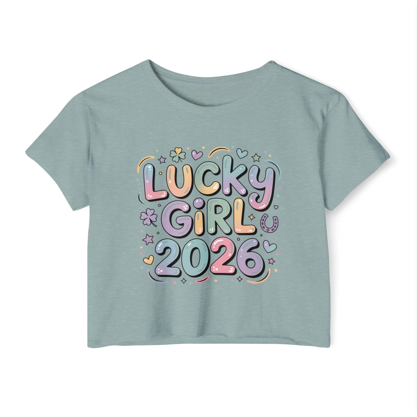 Lucky Girl 2026 Crop Top | Cute Pastel Festival Tee