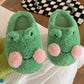 Cozy Steps: Women's Cute Cartoon Frog Slippers – Warm Plush for Indoor Comfort.