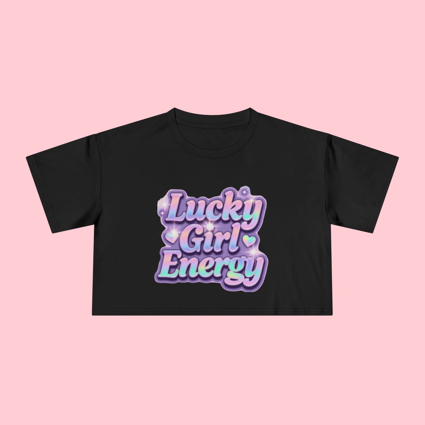 Lucky Girl Energy Crop Tee - Pastel Retro Graphic Women’s Top