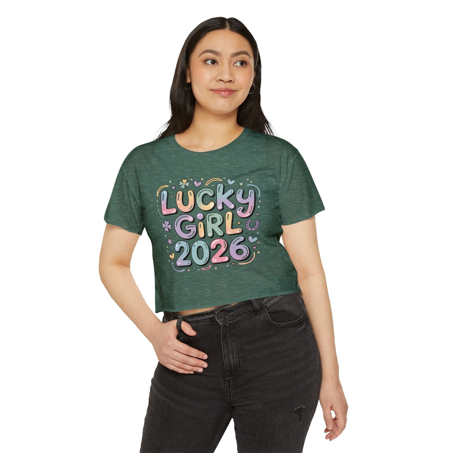 Lucky Girl 2026 Crop Top | Cute Pastel Festival Tee