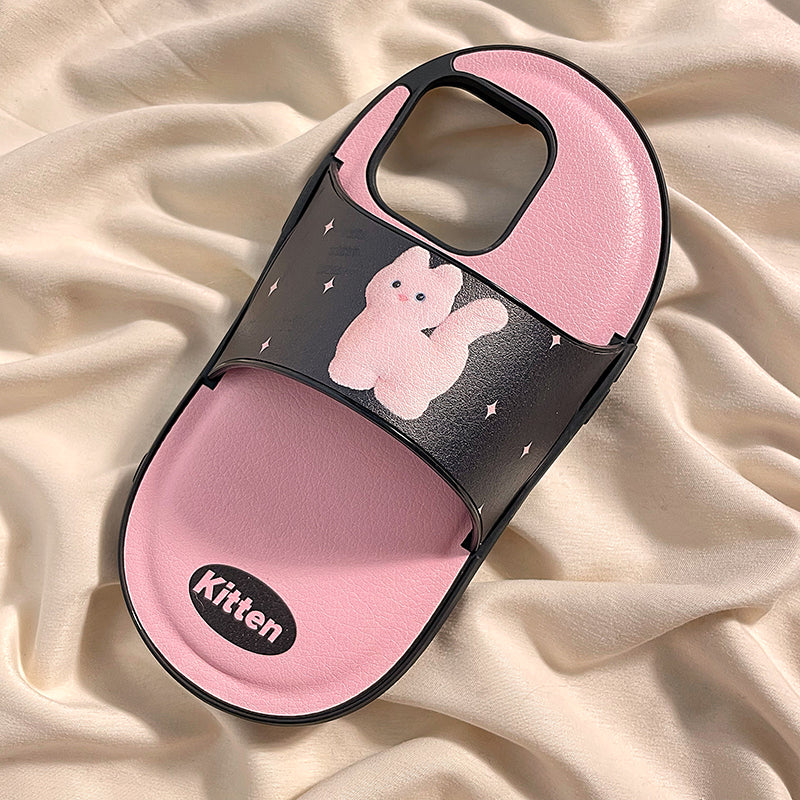 Cartoon Dog Slippers Phone Case, Cute Creative Soft Rubber Cover for iPhone 11–15 Series